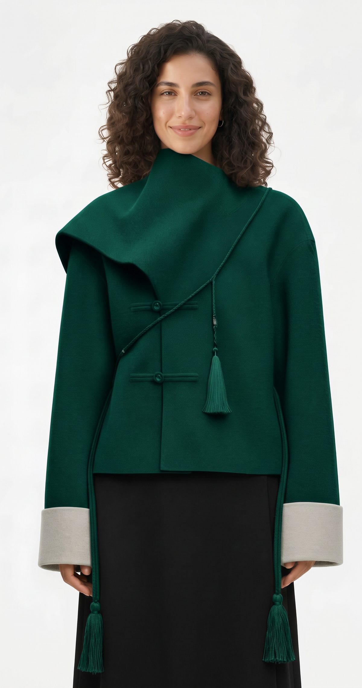 Asma Jacket in emerald green with contrast cuffs